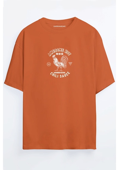 Chili Sos Baskılı Unisex Siyah - Turuncu - Bej Oversize T-shirt Turuncu Chili Sos Baskılı Unisex Siyah - Turuncu - Bej Oversize T-shirt Turuncu