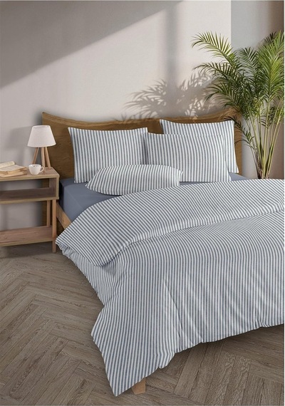 Tr Striped %100 Pamuk Ranforce Yezra Lacivert Ipliği Boyalı Nevresim Takımı Çift Kişilik - 200x220 Cm,lacivert Diğer