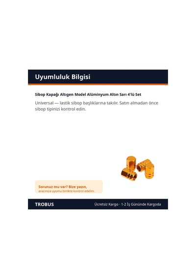 Trobus Sibop Kapağı Altıgen Model Alüminyum Altın Sarı 4'lü Set