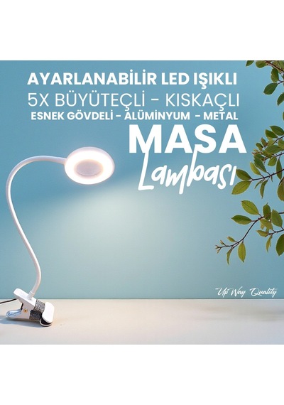 Upway 5x Cam Büyüteçli Led Masa Lambası - 3 Renk Modlu Tamir Ve Hobi Lambası Beyaz