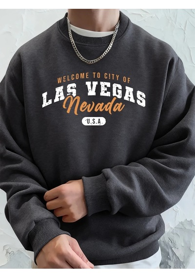 Startmore Tarzsokak Las Vegas'e Hoş Geldiniz Nevada Baskılı Erkek Sweatshirtleri Kışlık Polar Sıcak Kapüşonlu Üst Antrasit