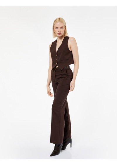 Koton Slim Fit V Yaka Düğmeli Crop Blazer Yelek Kahverengi 6wak20320ew Kahve