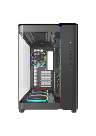 Kıng 95 Pro Siyah Orta Kule Çift Bölmeli Kasa 6 Argb Fand İle 10 Port Argb Hub