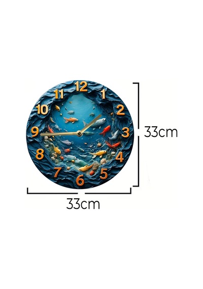 Akvaryum Ve Balık Temalı Mdf Duvar Saati 3d Görünümlü, Sessiz Quartz Mekanizma, 2d Hd Baskı Sdw243 Renkli