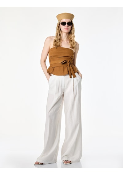 Koton Gipeli Kat Detaylı Kemerli Crop Straplez Korse Büstiyer Kahverengi 6sak30092pw Kahve
