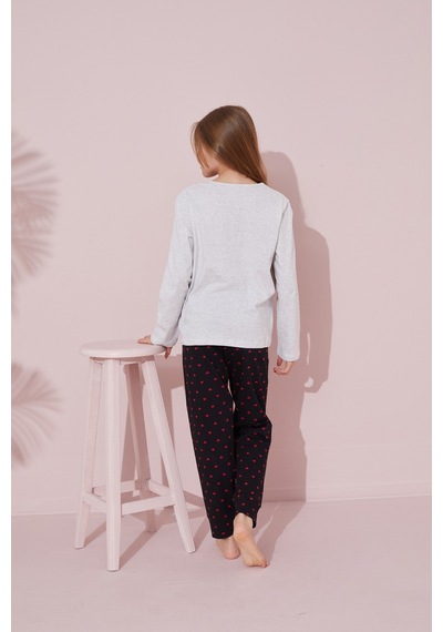 Siyah İnci Pamuklu Örme Pijama Takım 24241062 Gri