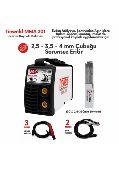 Tieweld Mma201 İnverter Kaynak Makinası 100'lü 250x350mm Elektrod