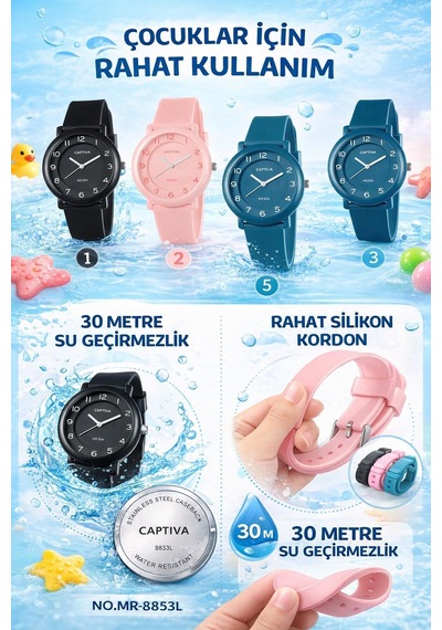 Captiva Analog Suya Dayanıklı Silikon Kordonlu Çoçuk Kol Saati Yeni Moda Şık Tararım Cp.ml.003a2 Bordo