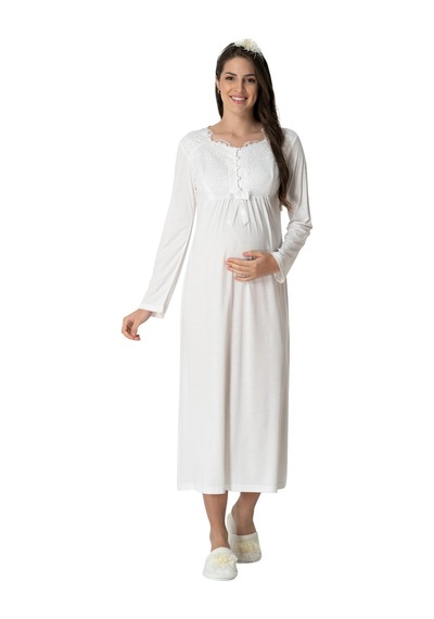 Mecit Pijama Mecit 1924 Ekru Dört Parça Hamile Lohusa Set
