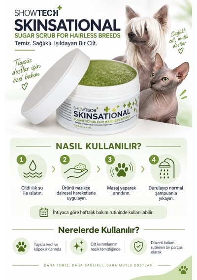 Showtech Skinsational Tüysüz Kedi Ve Köpek Cildi İçin Peeling Kremi 200 Ml