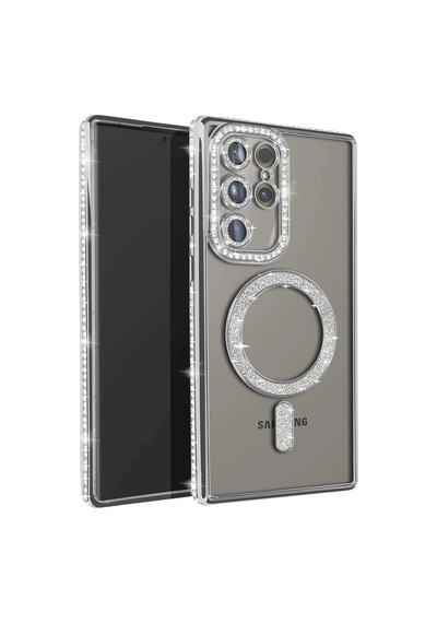 Samsung Galaxy Uyumlu  S25 Ultra Kılıf Joke Simli Magneticsafe Kılıf - Gümüş