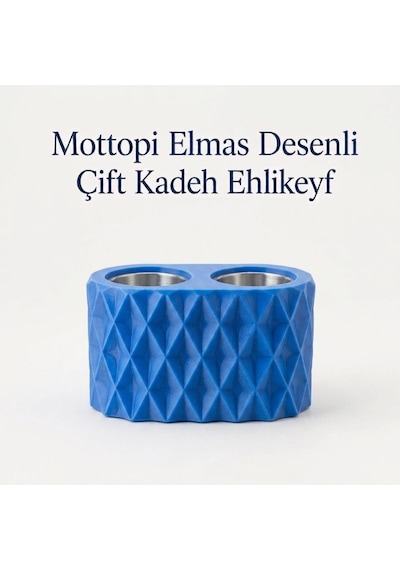 Mottopi Ehlikeyf Mavi Elmas Desenli,2 Kadeh Yuvalı,metal İç Hazneli,termojelli Soğutucu-mavi