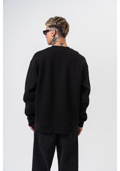 Erkek Respire Yazı Detaylı Basic Oversize Sweatshirt Siyah