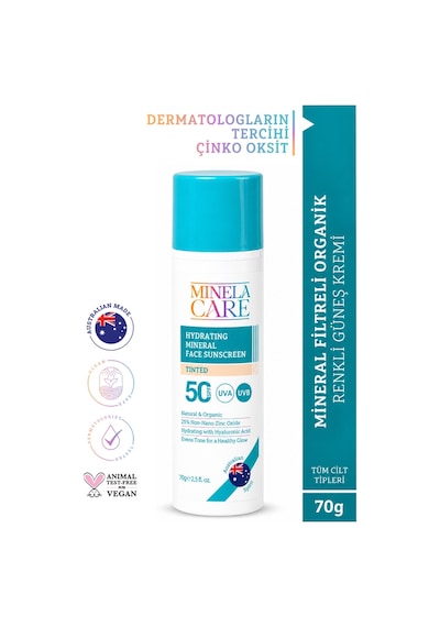 Minela Care Hydrating Mineral Filtreli Renkli Yüz Güneş Kremi SPF50 70 G