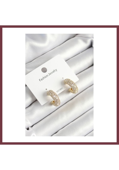 Storeşahin Pirinç Zirkon Taşlı Halka Model Gold Renk Kadın Küpe Shn0720