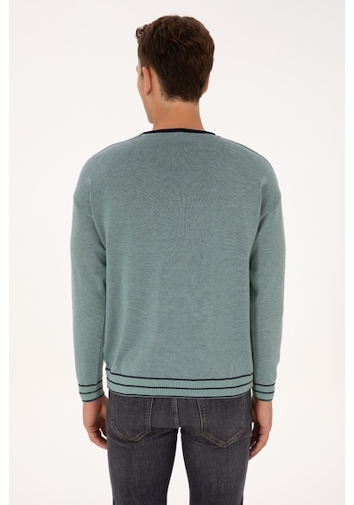 U.S. Polo Assn. Erkek Comfort Fit Yaka Detaylı Mint Kazak 50315022-VR090