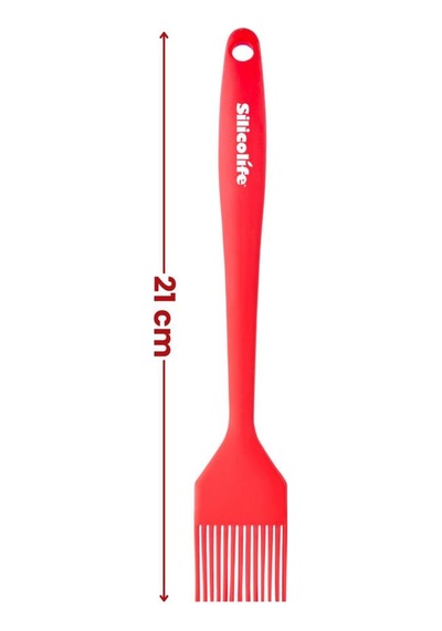 Silicolife Yumurta Fırçası, Isıya Dayanıklı Yanmaz Yapışmaz Tek Parça Silikon Fırça 21cm Kırmızı