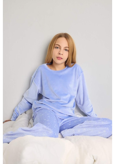 Defacto Pijama Takımı Polar Uzun Kollu Üst Uzun Alt Kız Çocuk D1068a825wnbe250 Mavi-be250