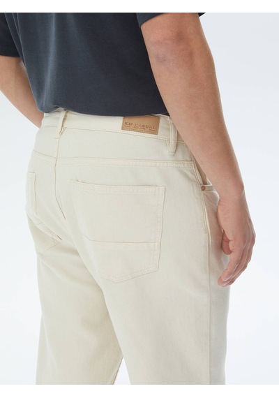 Kip Açık Bej Düz Dokuma Carrot Fit Casual Pamuk Karışımlı Pantolon Bej