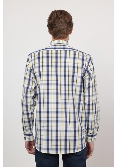 İmza Beyaz - Sarı Düğmeli Yaka Uzun Kol Cepsiz Comfort Fit Pamuk Gömlek 1004260169 2XL İmza Beyaz - Sarı Düğmeli Yaka Uzun Kol Cepsiz Comfort Fit Pamuk Gömlek 1004260169 2XL