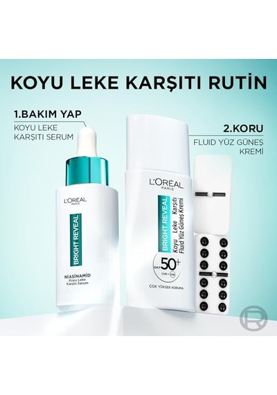 Ayrex L'oreal Parıs Bright Reveal Spf50, Koyu Leke Karşıtı Fluid Günlük Yüz Güneş Kremi 50ml