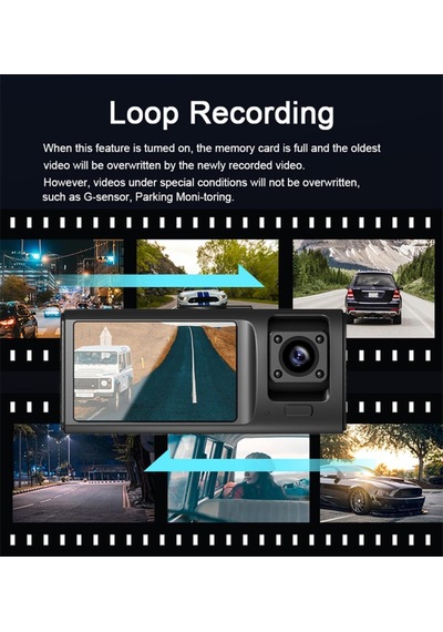 Wifi Araç İçi Dikiz Dashcam, 3 Kameralı 1080p Araç Kamerası, 4 İnç Ekran