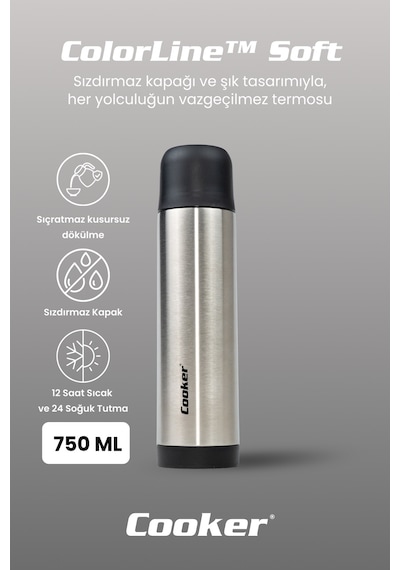 Cooker Colorline Soft 750 Ml Paslanmaz Çelik Termos Ckr2002 Siyah