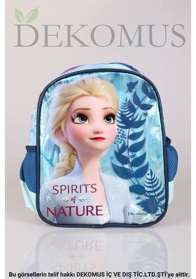 Dekomus İle Tek Bölmeli Küçük Boy 32 Cm Elsa Frozen Anaokul Çantası Açık Gri
