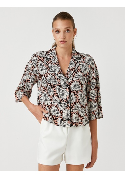 Koton Çiçekli Crop Gömlek Pembe Desenli 2sak60067cw 2SAK60067CW2D7 Pembe