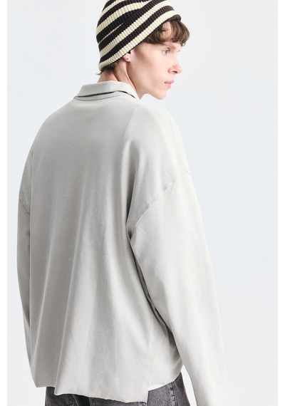 Vamos Relax Fit Polo Yaka Sweatshirt Gri