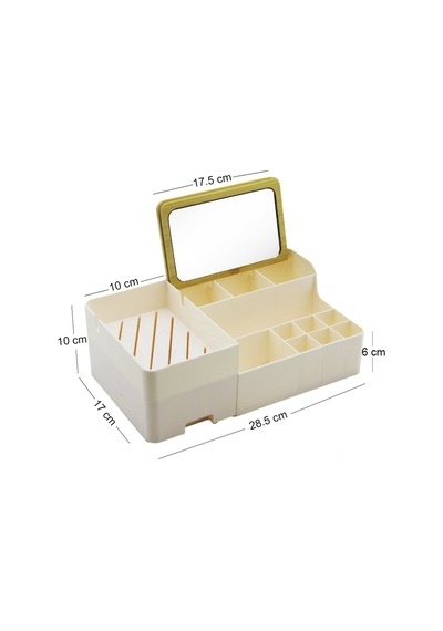 Makri Home Bambu Aynalı Kozmetik Takı Makyaj Organizer, 29 X 17,5 X 10 Cm, Portatif Bambu Aynalı Krem