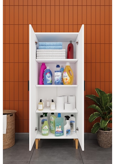 Modern 2 Kapaklı Çok Amaçlı Mutfak Banyo Dolabı %100 Mdf Erzak Kiler Dolabı Fd02 Beyaz