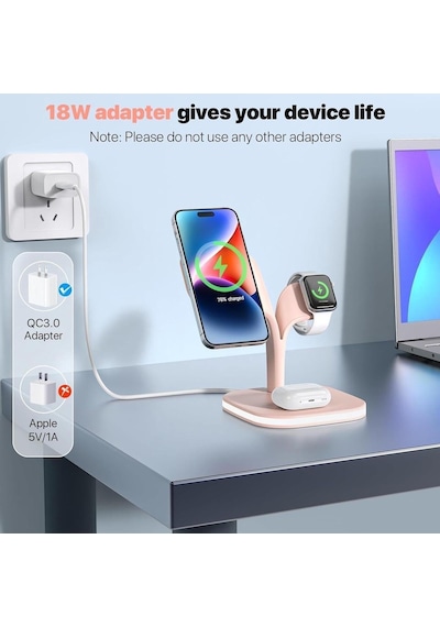 Ud22 5in1 Apple İçin Gece Lambalı Şarj İstasyonu 15w, Hızlı Şarj Kablosuz Şarj Standı