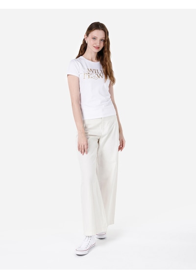 Colins Slim Fit Yuvarlak Yaka Baskılı Kadın Beyaz Kısa Kol Tişört Cl1067940 Q1.v1 Wht Beyaz