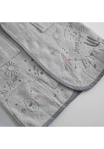 Animals Funny Serisi Çocuk Bornoz Gri, Oeko Tex Standard 100 Sertifikalı %100 Ege Pamuğu, Dokuma 340 Gsm