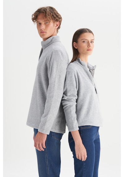 AC&Co / Altınyıldız Classics Anti-Pilling Tüylenme Yapmayan Bato Yaka Erkek Polar Sweatshirt - Gri Melanj