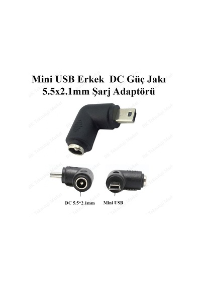 Dc Barrel Jack Mini Usb Erkek Konnektör Adaptörü 5.5Mm / 2.1Mm