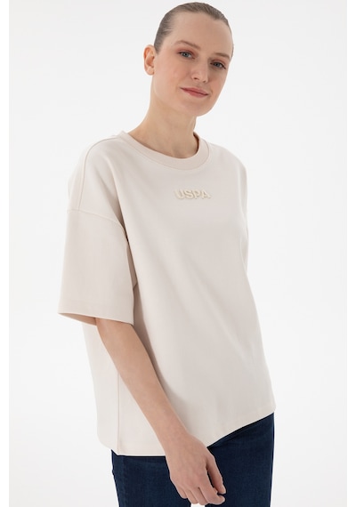U.S. Polo Assn. Kadın Krem Oversize Bisiklet Yaka Tişört 50294482-VR071