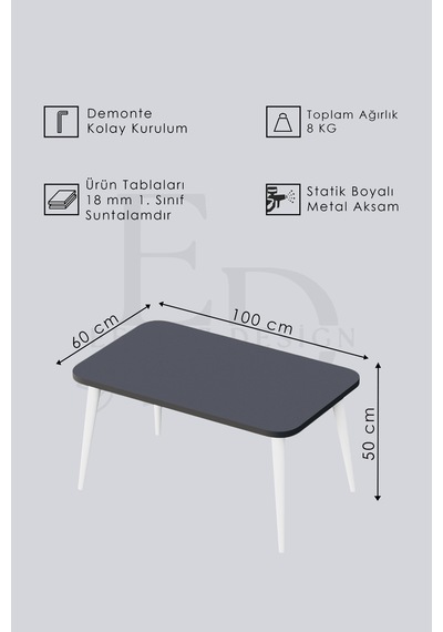 Roma Orta Sehpa Metal Ayaklı , Orta Sehpa , 100 X 60 X 50 Cm Siyah Metal Traverten