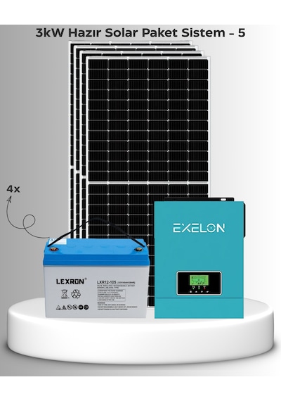 3kw Hazır Solar Paket - 5 4 600w Bifacial Panel + 2 200ah Jel Akü Mppt Akıllı Inverter Off-grid Sistem