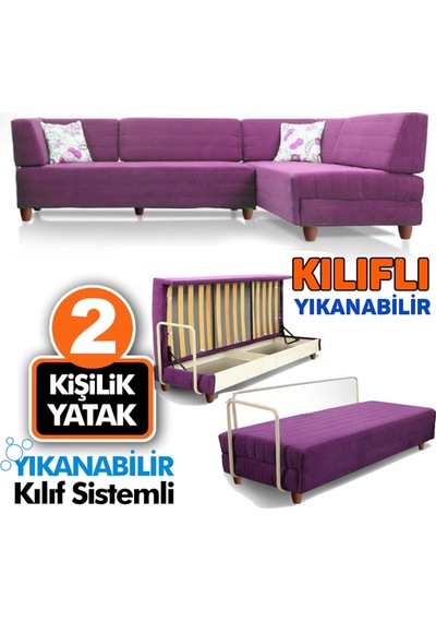 Seray Yıkanabilir Kılıflı Serbora Yataklı Sandıklı Köşe Takımı