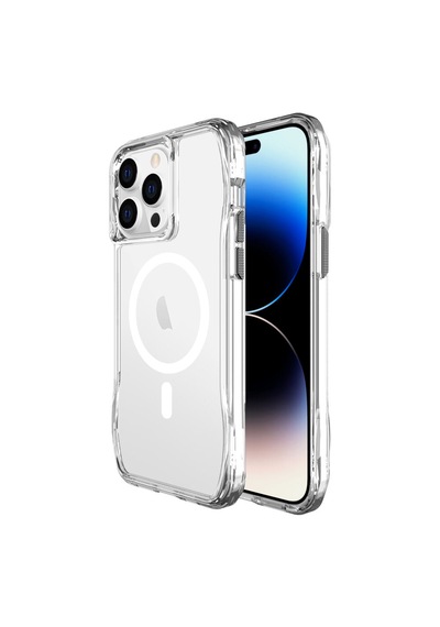 Bix iPhone Uyumlu 13 Pro / 14 Pro Octagon Hava Yastıklı Magsafe Kılıf Maksimum Korumalı Antrasit Kristal Şeffaf