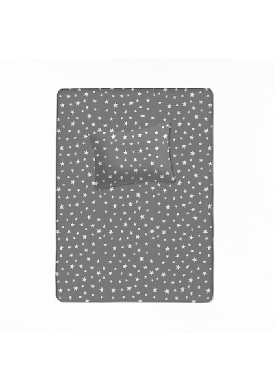%100 Pamuklu Bebek Aparalı Çarşaf 115x150 + Bebek Yastık Kılıfı 35x45 Yıldız Desenli