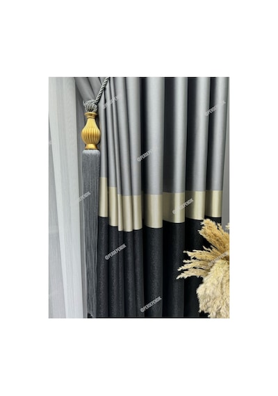 Pano Fon Perde,elegans Seri Azra Desen Siyah Gold Gri Siyah Gold Gri