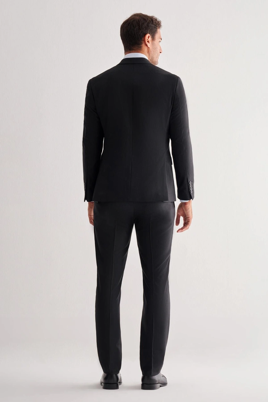İmza Siyah Kırlangıç Yaka Tam Astar 6 Drop Slim Fit Esnek Takım Elbise 1001255156 Siyah