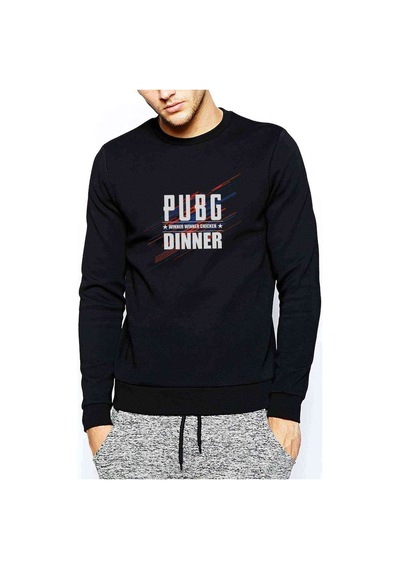 Chicken Dinner Baskılı Siyah Erkek Örme Sweatshirt (528959320)