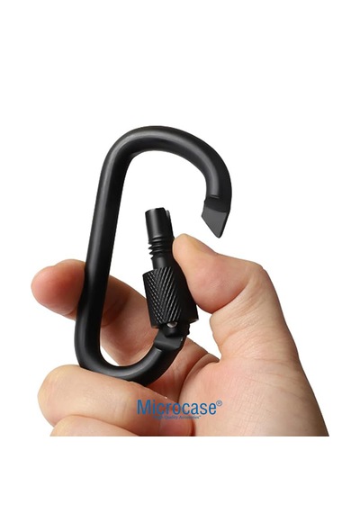 Microcase Vidalı Kilitli Karabina Askı 5.5 Cm - Çok Amaçlı D Tipi Kamp Anahtarlık Çanta Kampçılık Ekipman Sabitleme Kancası Siyah 5 Adet - Al5886