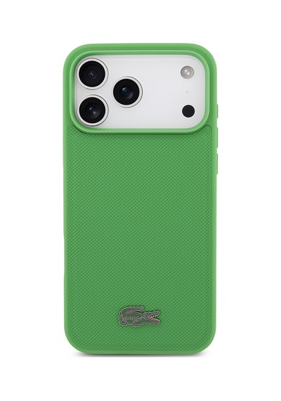 Apple Uyumlu iPhone 18 Pro Max Kılıf Lacoste Lisanslı M-safe Uyumlu Pu Pike Desenli Metal Logolu Kapak Yeşil