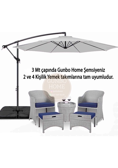 Gunbo Home 3 Mt 8 Kaburga Full Demir 21 Kg Gri Bahçe Şemsiyes
