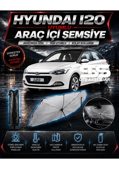 Hyundai İ20 Araç Ön Cam Güneşliği Katlanabilir Şemsiye Oto Güneşlik Uv Korumalı Gölgelik Araba Oto Şemsiyesi